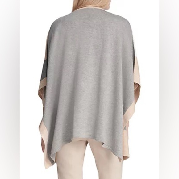 Calvin Klein Colorblock Poncho Creme grey  and Ivory neutral tones gold clasp OS - Picture 2 of 16